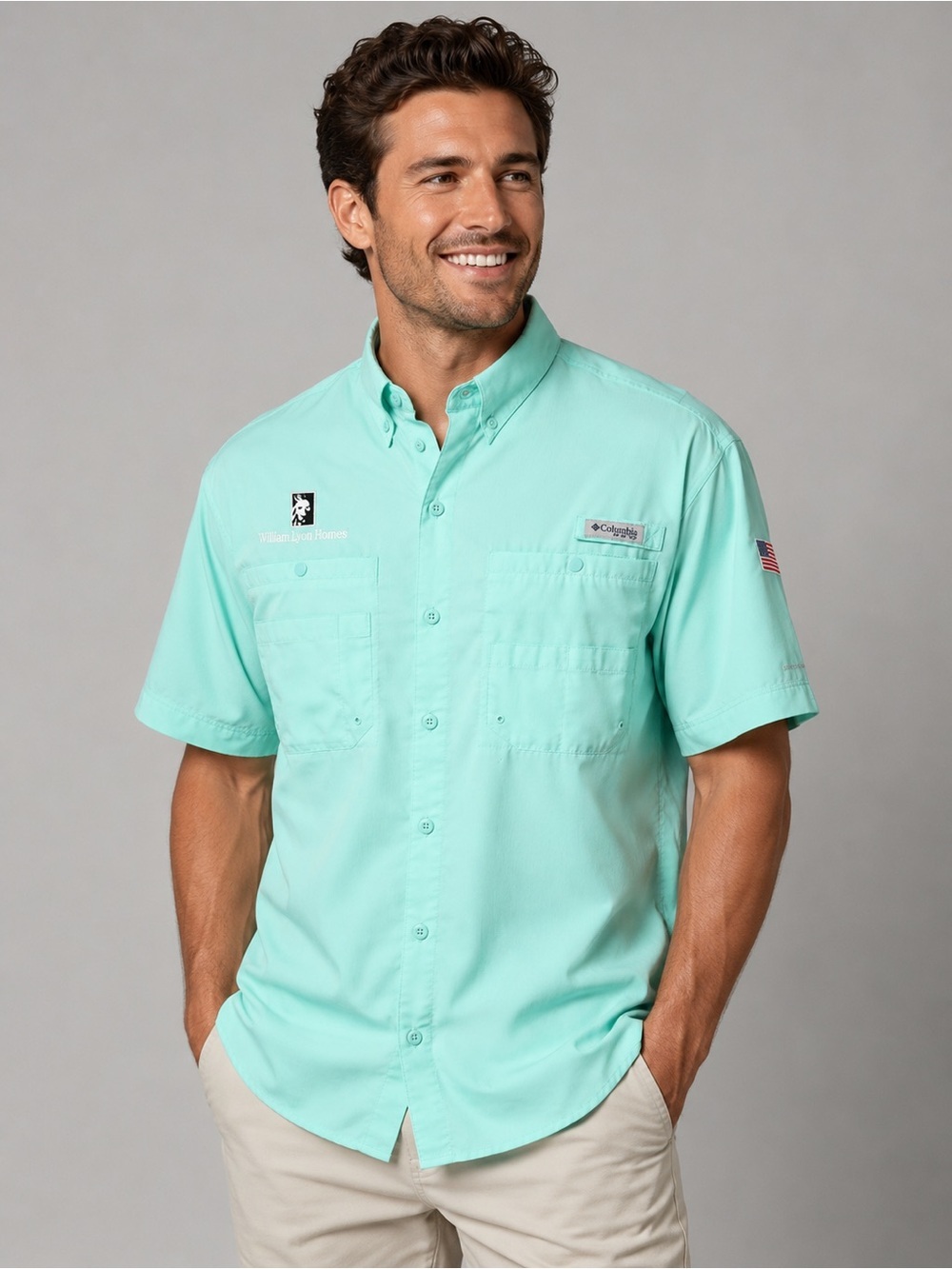 Columbia PFG Fishing Teal William Lyon Homes Logo Omni-Shade Men’s shirt SP